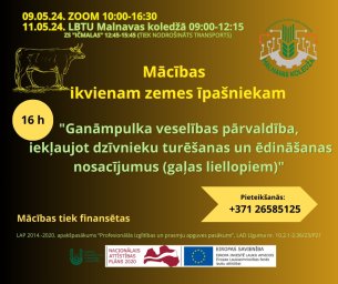Finansētās mācības "Ganāmpulka veselības pārvaldība, iekļaujot dzīvnieku turēšanas un ēdināšanas no Finansētās mācības "Ganāmpulka veselības pārvaldība, iekļaujot dzīvnieku turēšanas un ēdināšanas no